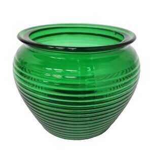 Vintage National Potteries Cleveland OH Green Ribbed Glass Planter Flower Pot